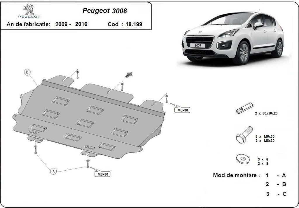 Cubre cárter metálico Peugeot 3008 (2009-2016) a medida