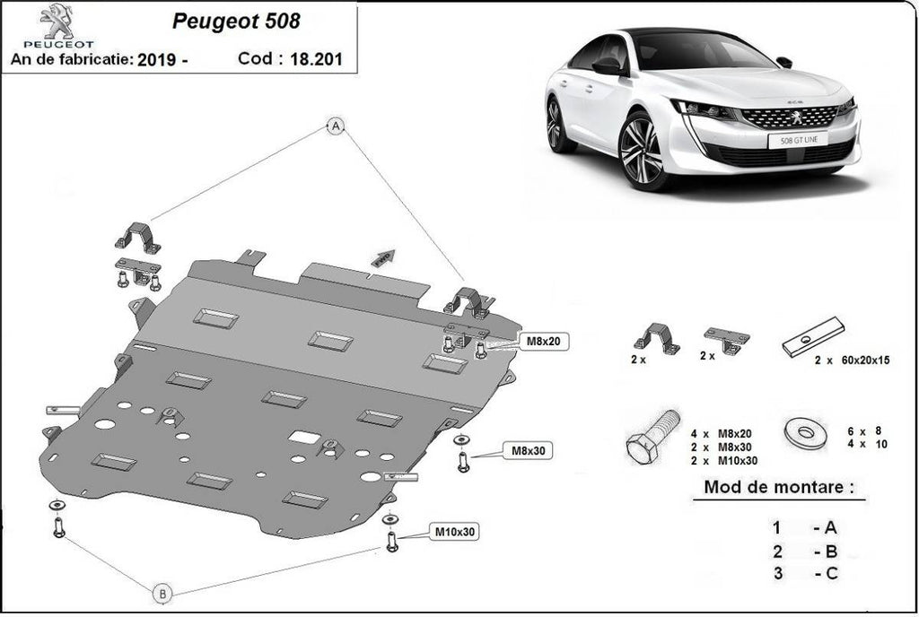 Cubre cárter metálico Peugeot 508 (2019-2022) a medida