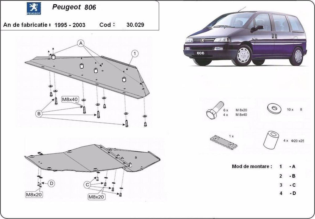 Cubre cárter metálico Peugeot 806 (1995-2003) a medida
