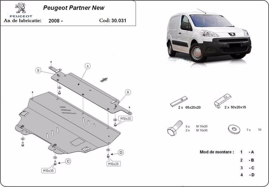 Cubre cárter metálico Peugeot Partner (2008-2018) a medida