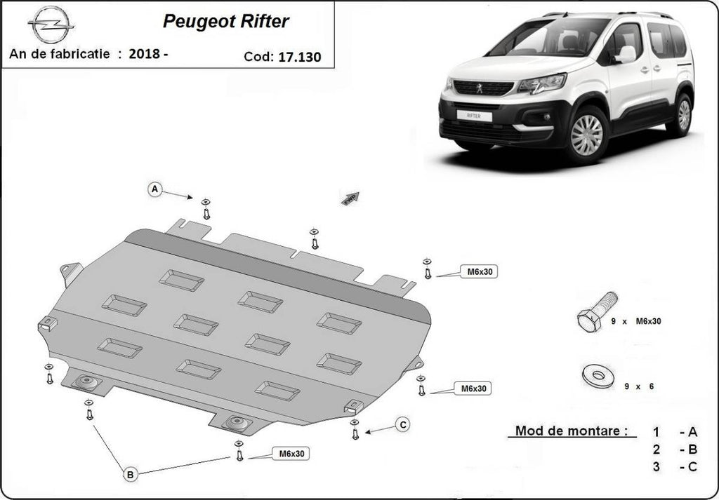 Cubre cárter metálico Peugeot Rifter / Partner (2018-2022) a medida