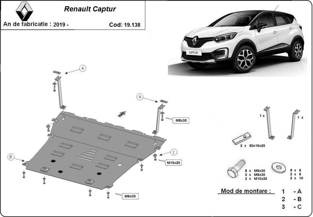 Cubre cárter metálico Renault Captur (2019-2022) a medida