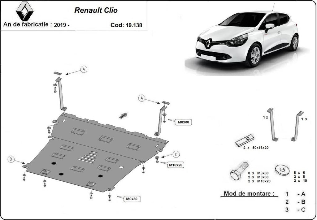 Cubre cárter metálico Renault Clio 5 (2019-2022) a medida