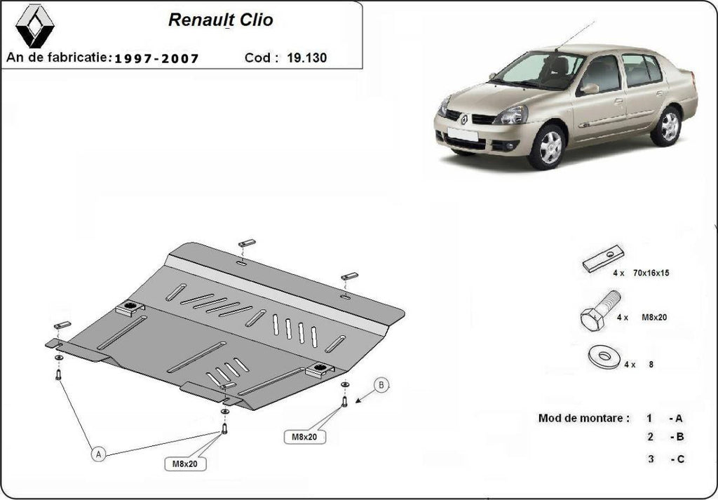 Cubre cárter metálico Renault Clio 2 (1997-2007) a medida