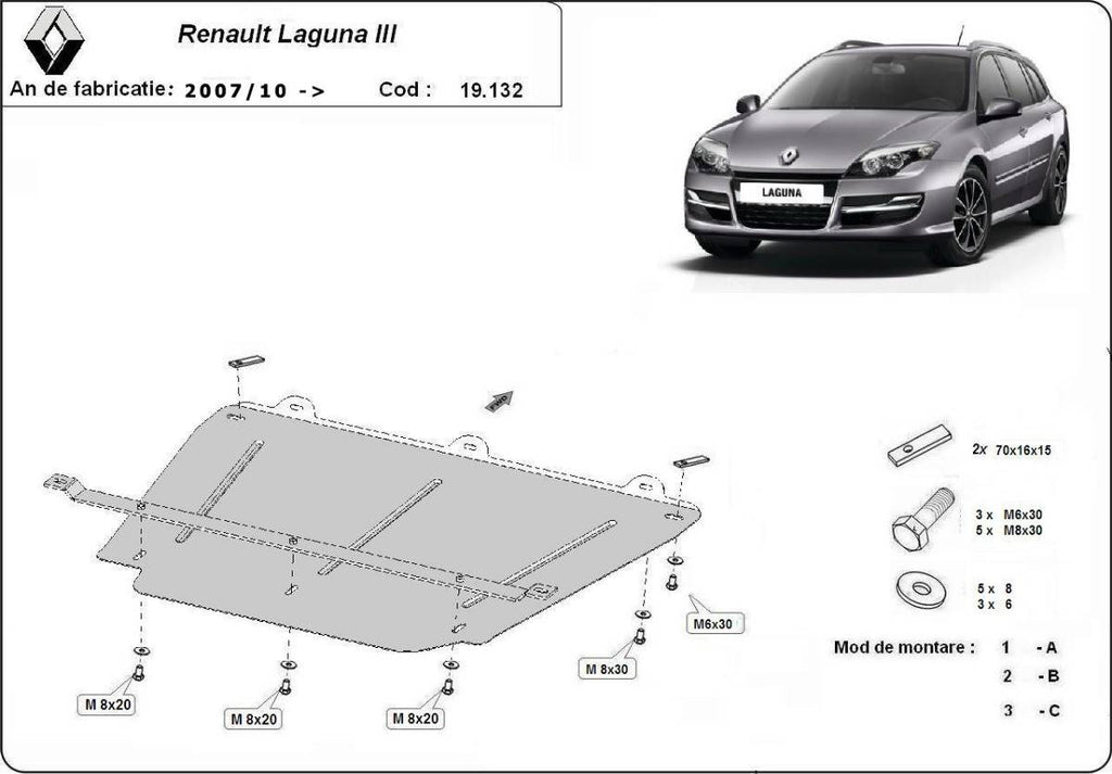 Cubre cárter metálico Renault Laguna 3 (2007-2015) a medida