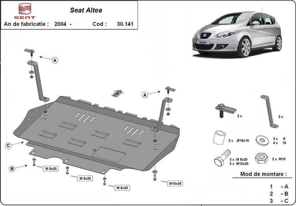 Cubre cárter metálico Seat Altea (2004-2010) a medida