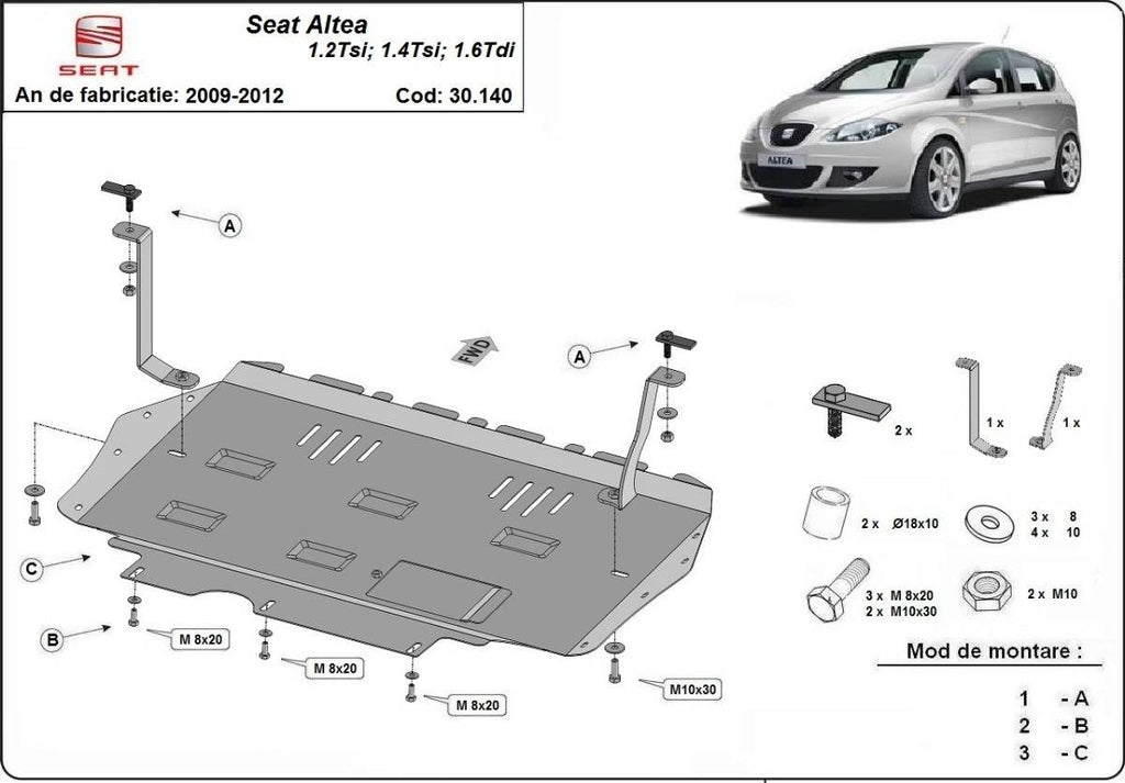 Cubre cárter metálico Seat Altea (2010-2015) a medida