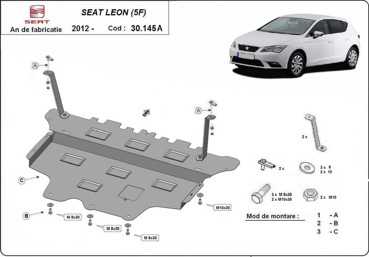 Cubre cárter metálico Seat León - Caja de Cambios Automática "30.145A" (2012-2022) a medida
