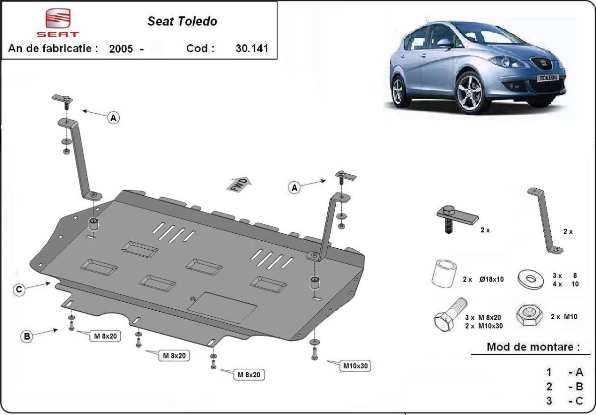 Cubre cárter metálico Seat Toledo 3 (2005-2012) a medida