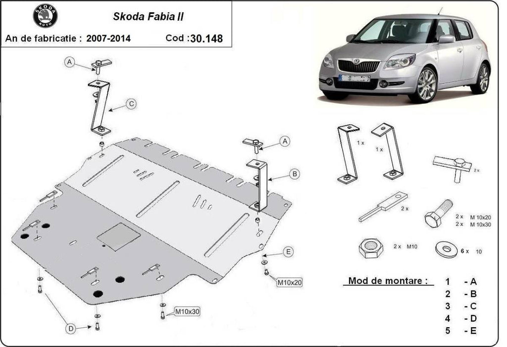 Cubre cárter metálico Skoda Fabia 2 Diesel (2007-2014) a medida