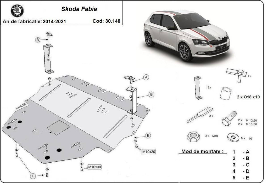 Cubre cárter metálico Skoda Fabia 3 Diesel (2014-2022) a medida
