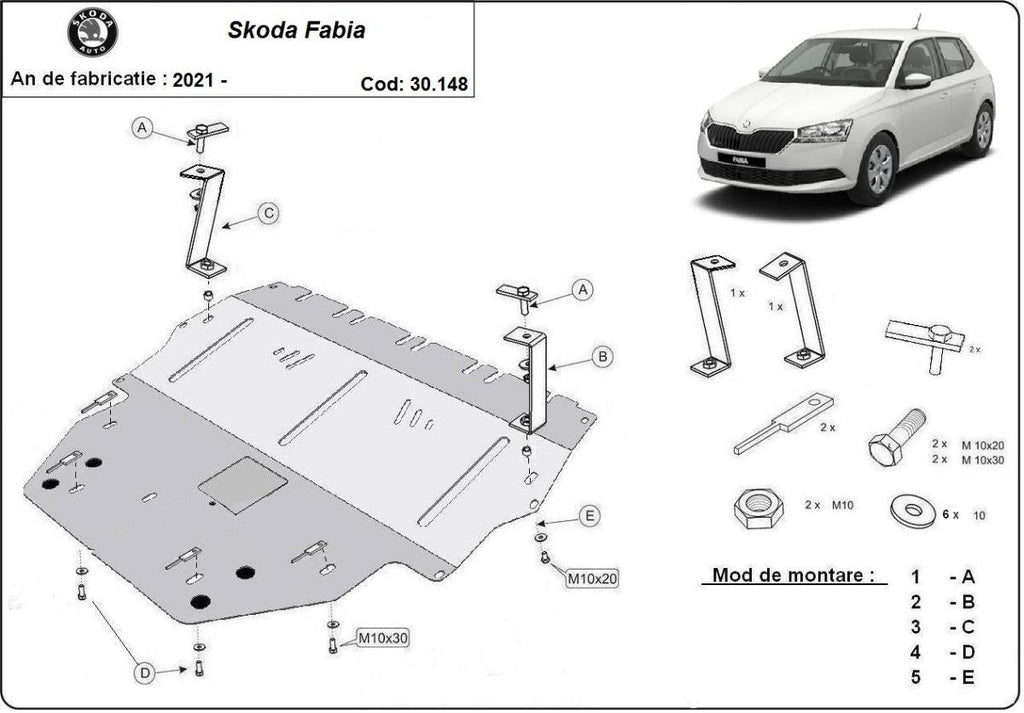 Cubre cárter metálico Skoda Fabia 4 (2021-2022) a medida