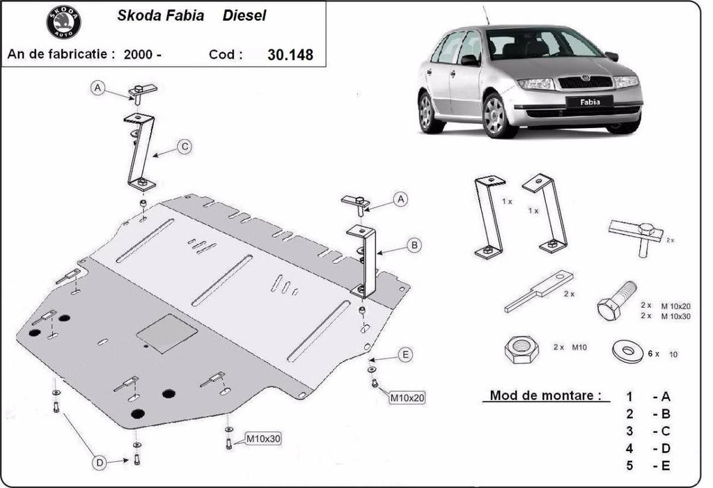 Cubre cárter metálico Skoda Fabia Diesel (1999-2007) a medida