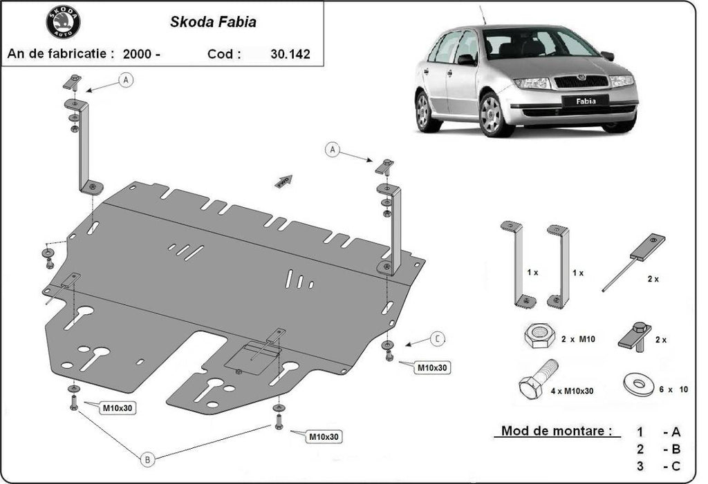 Cubre cárter metálico Skoda Fabia 1 (1999-2007) a medida
