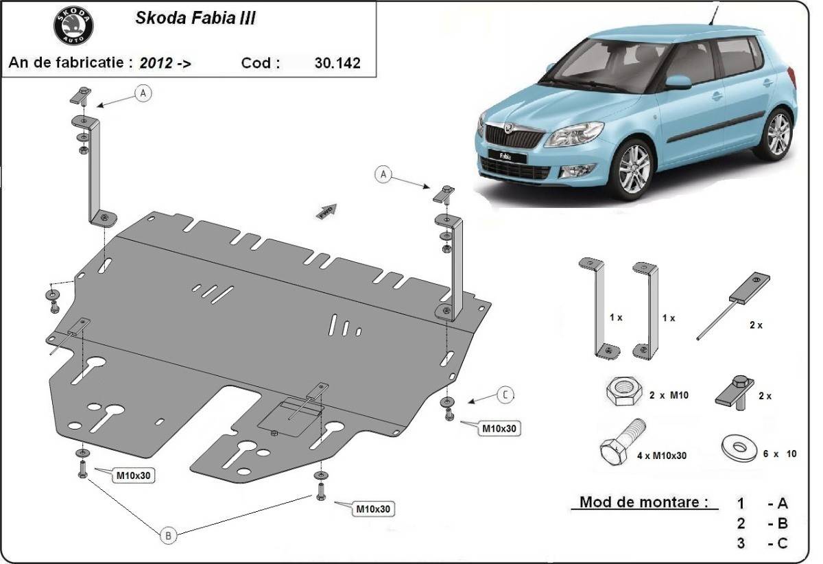 Cubre cárter metálico Skoda Fabia 3 (2014-2022) a medida