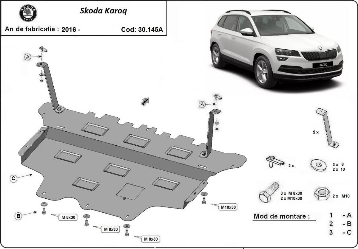 Cubre cárter metálico Skoda Karoq - Caja de Cambios Automática "30.145A" (2016-2022) a medida
