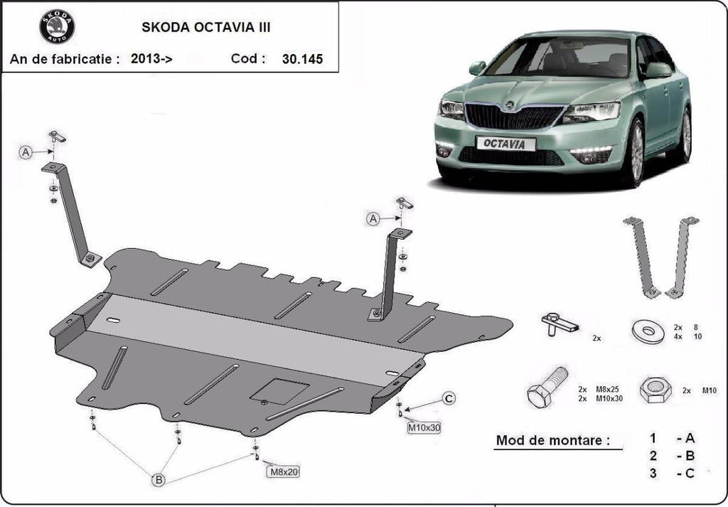 Cubre cárter metálico Skoda Octavia 3 - Caja de Cambios Manual (2013-2019) a medida