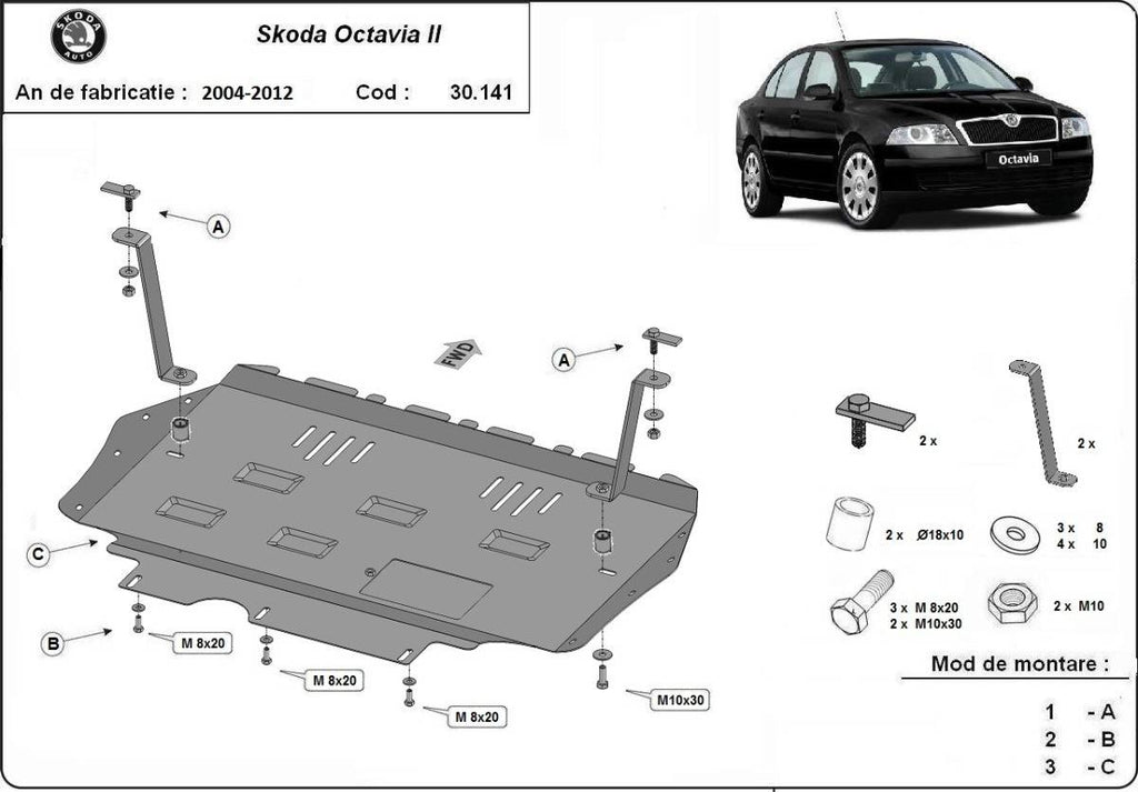 Cubre cárter metálico Skoda Octavia 2 (2004-2012) a medida
