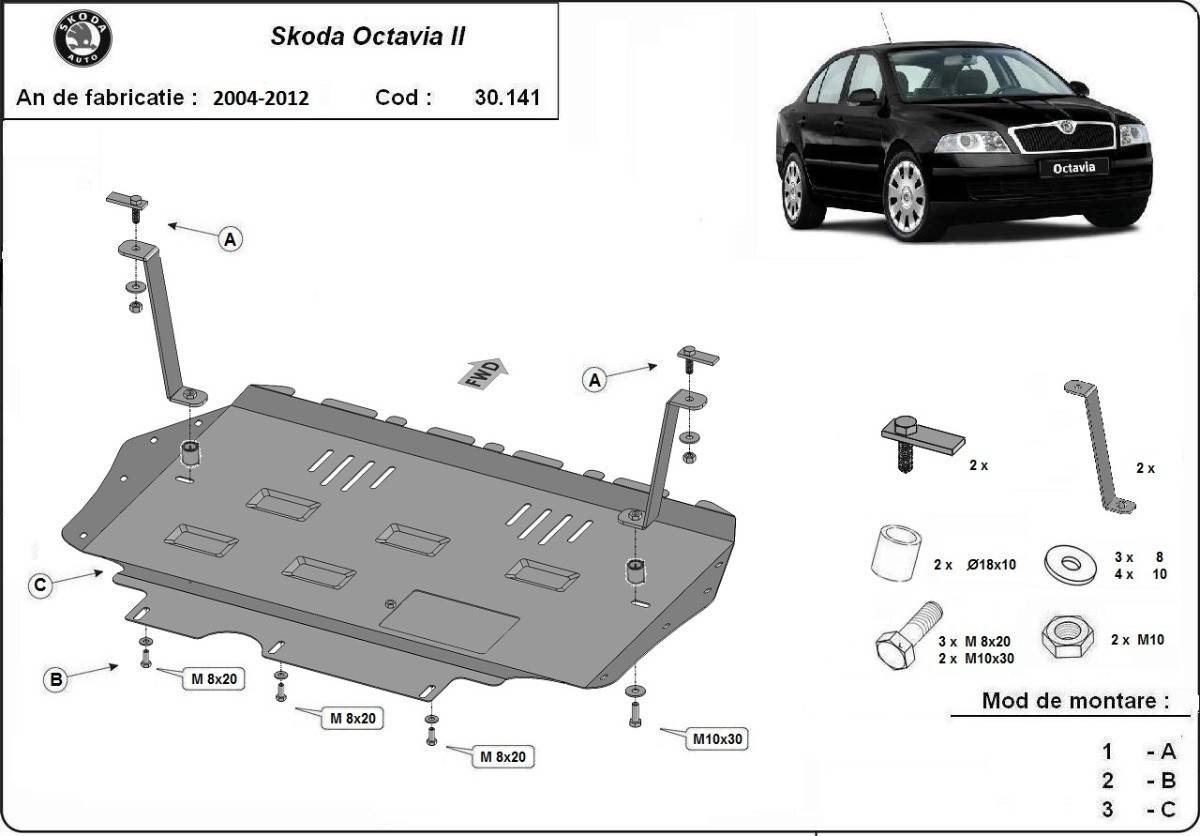 Cubre cárter metálico Skoda Octavia 2 (2004-2012) a medida