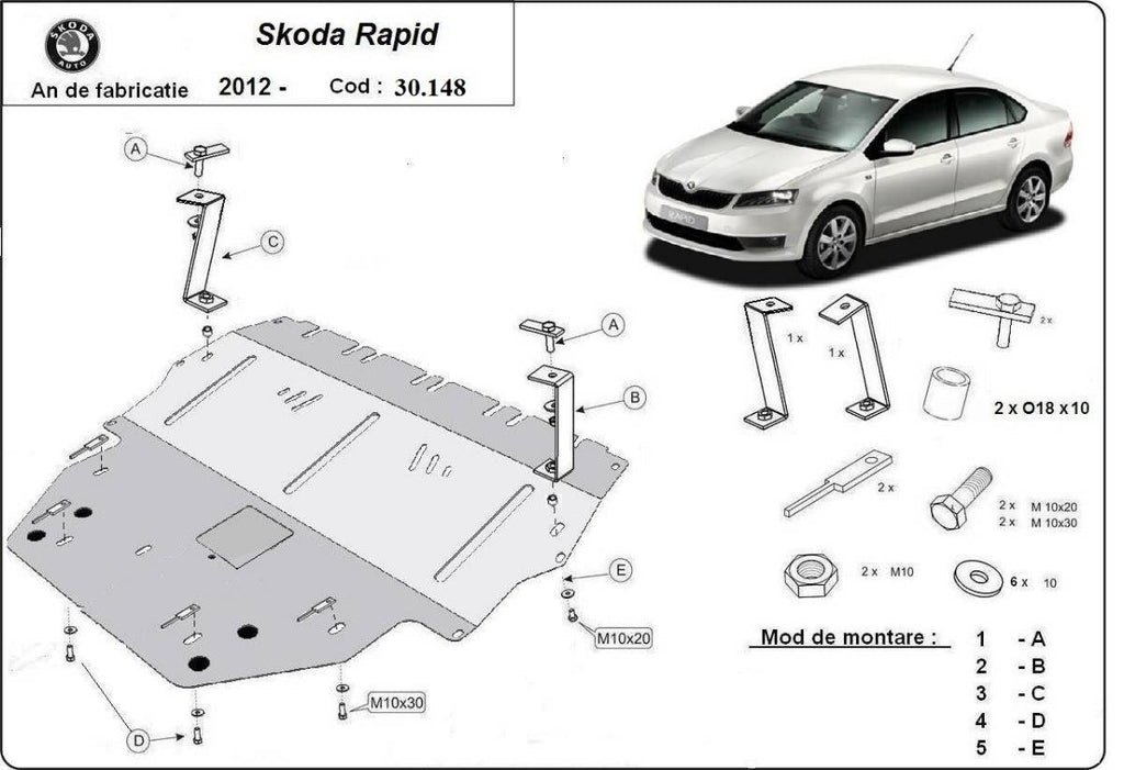 Cubre cárter metálico Skoda Rapid (2012-2022) a medida