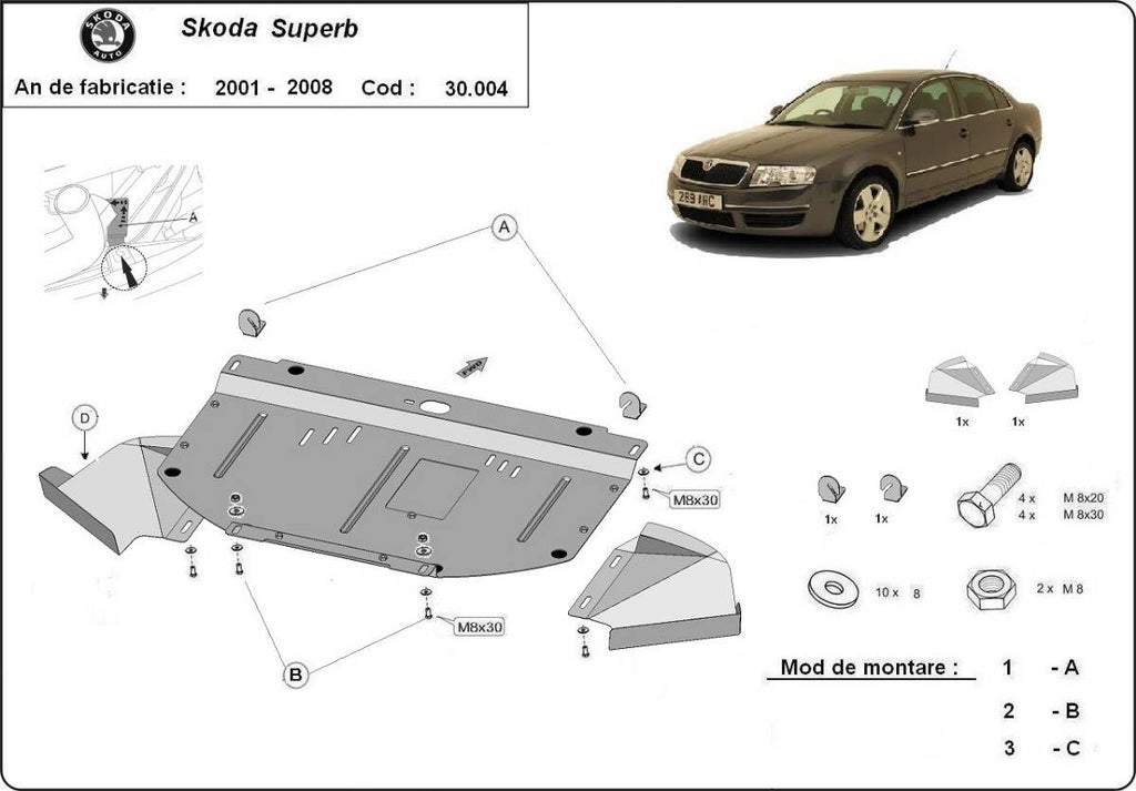 Cubre cárter metálico Skoda Superb - 1,8 1,9 TDI (2001-2008) a medida