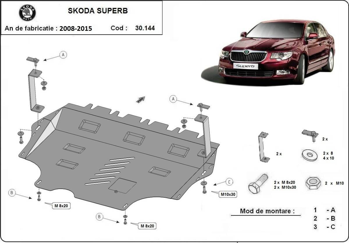 Cubre cárter metálico Skoda Superb (2008-2015) a medida