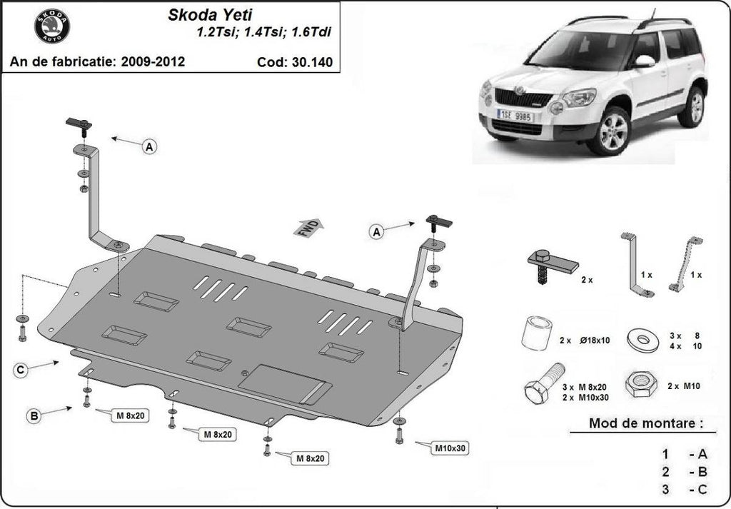 Cubre cárter metálico Skoda Yeti (2009-2012) a medida