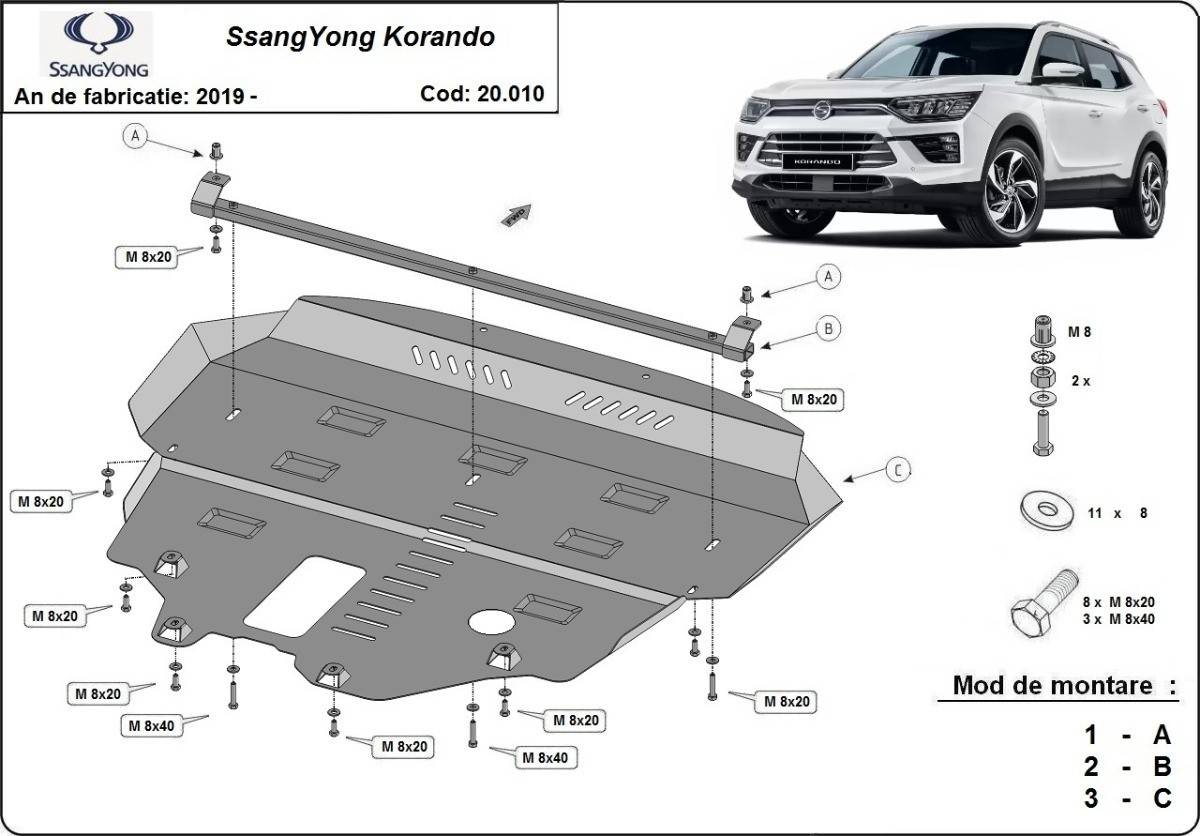 Cubre cárter metálico Ssangyong Korando (2019-2022) a medida