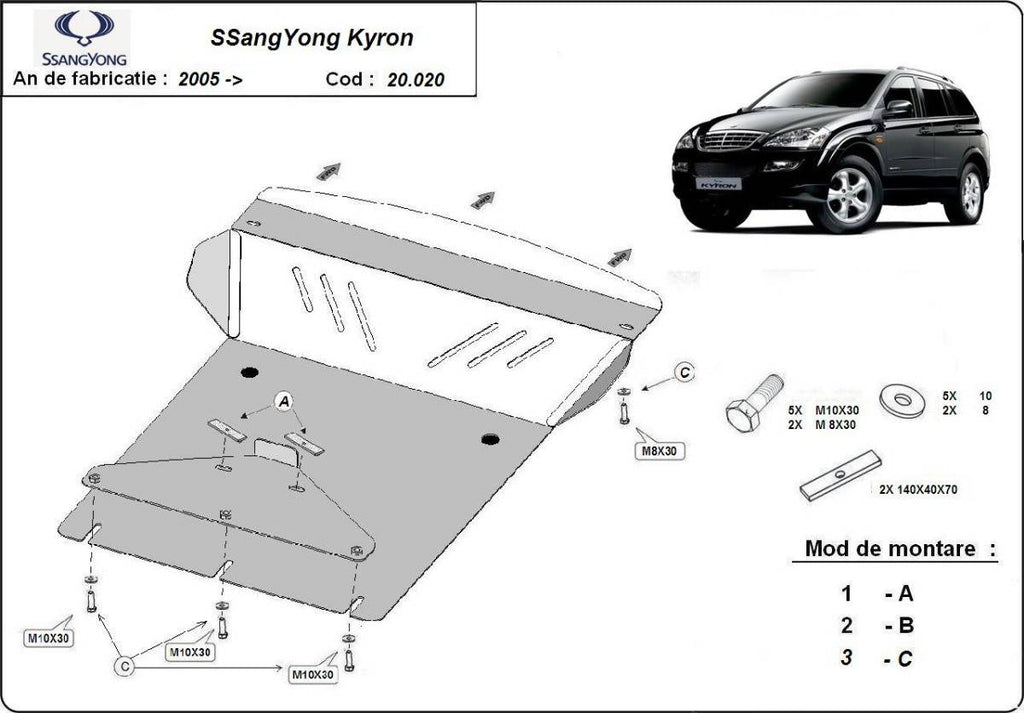 Cubre cárter metálico Ssangyong Kyron (2005-2014) a medida