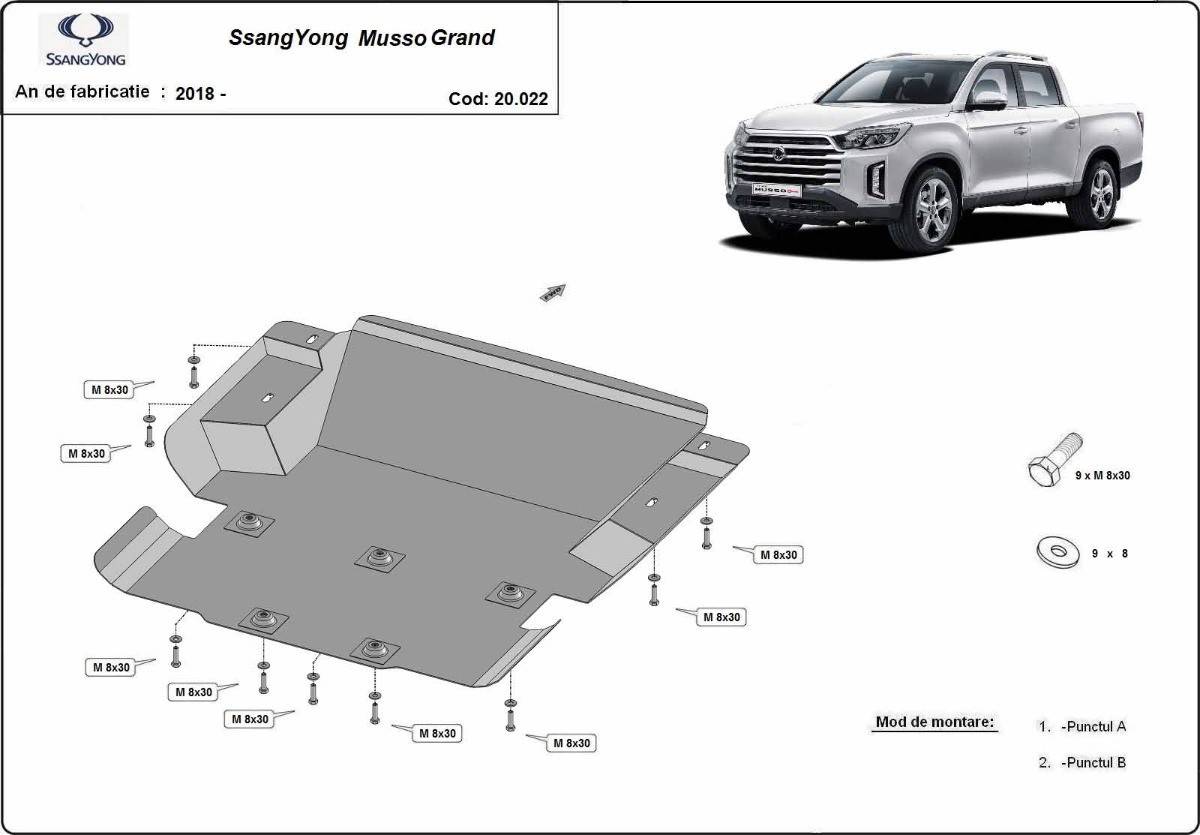 Cubre cárter metálico Ssangyong Musso Grand (2018-2022) a medida