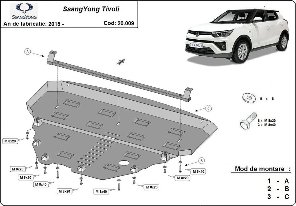 Cubre cárter metálico Ssangyong Tivoli (2015-2022) a medida