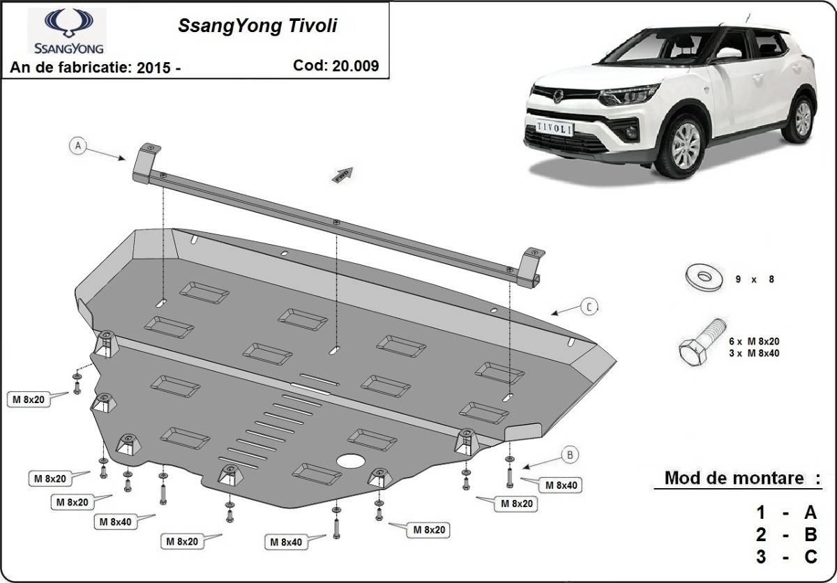Cubre cárter metálico Ssangyong Tivoli (2015-2022) a medida