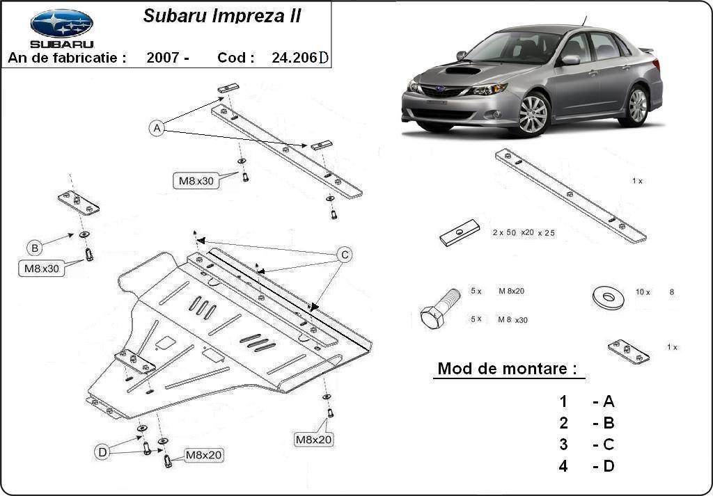 Cubre cárter metálico Subaru Impreza Diesel "24.206D" (2007-2022) a medida