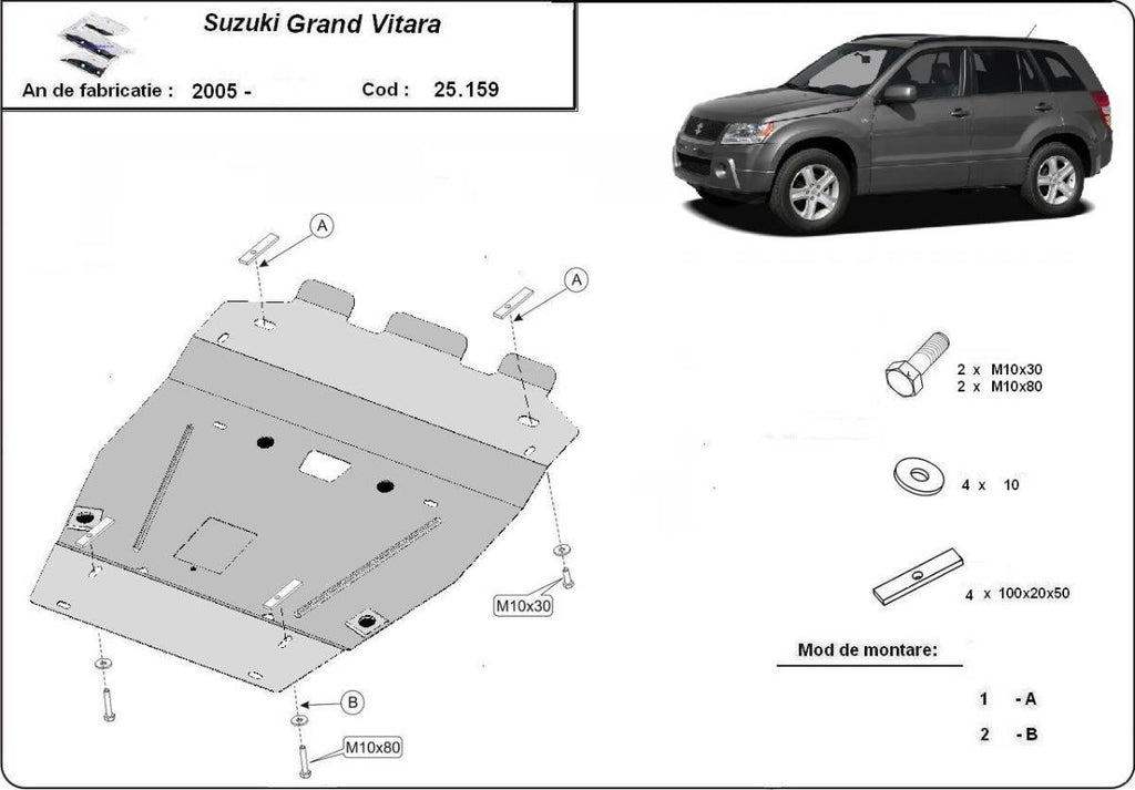 Cubre cárter metálico Suzuki Grand Vitara 2 (2005-2019) a medida