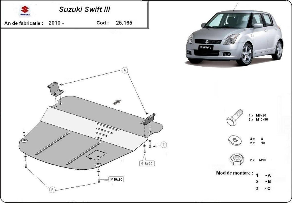 Cubre cárter metálico Suzuki Swift 3 (2010-2017) a medida