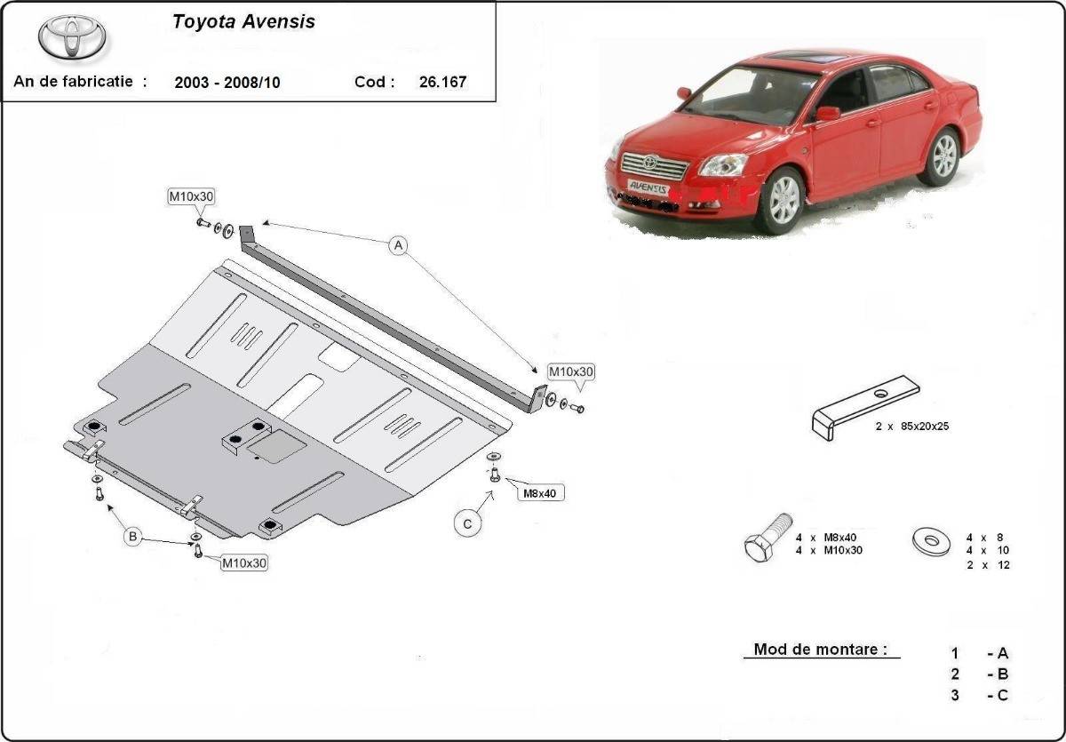 Cubre cárter metálico Toyota Avensis (2003-2008) a medida
