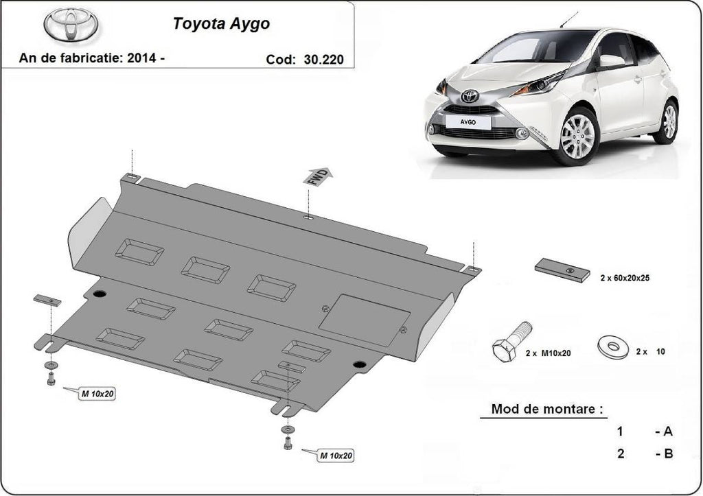 Cubre cárter metálico Toyota Aygo AB40 (2014-2022) a medida
