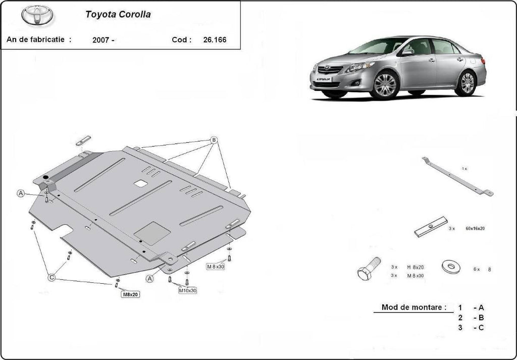 Cubre cárter metálico Toyota Corolla (2007-2018) a medida