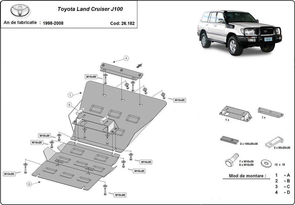 Cubre cárter metálico Toyota Land Cruiser J100 (1998-2008) a medida