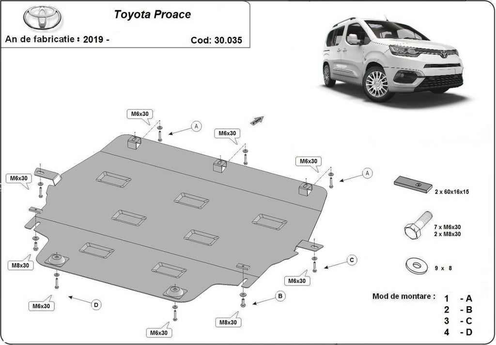 Cubre cárter metálico Toyota Proace (2019-2022) a medida
