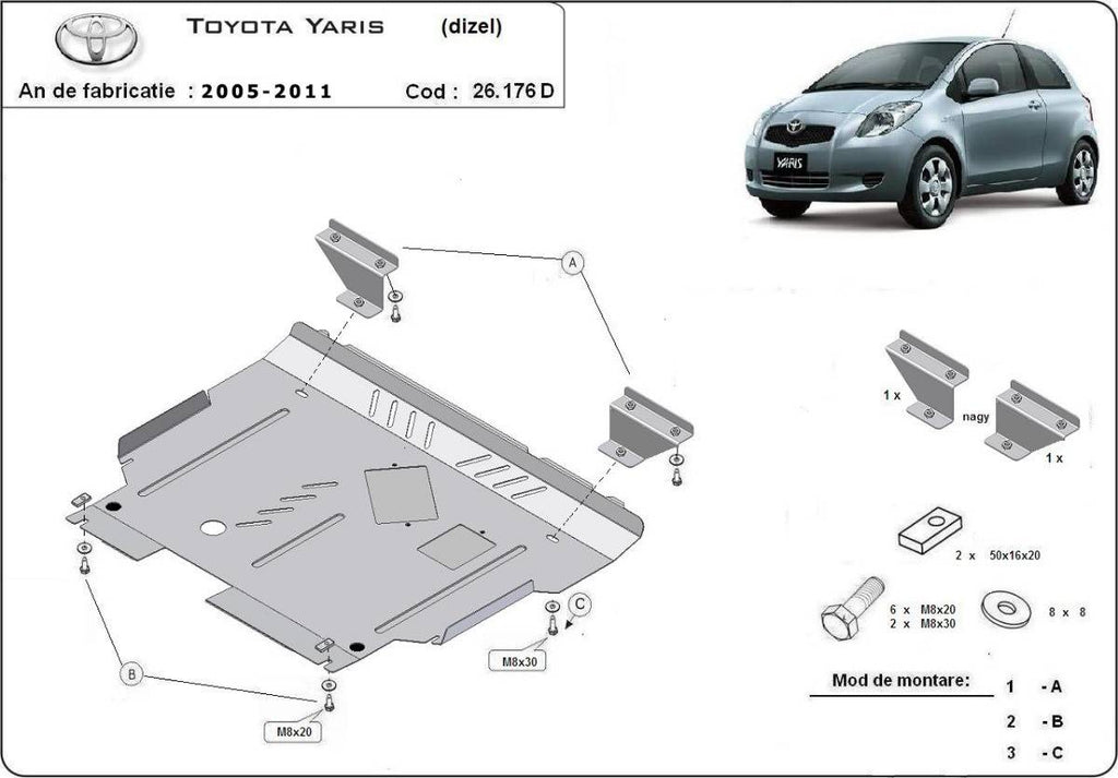 Cubre cárter metálico Toyota Yaris - Diesel "26.176D" (2005-2011) a medida