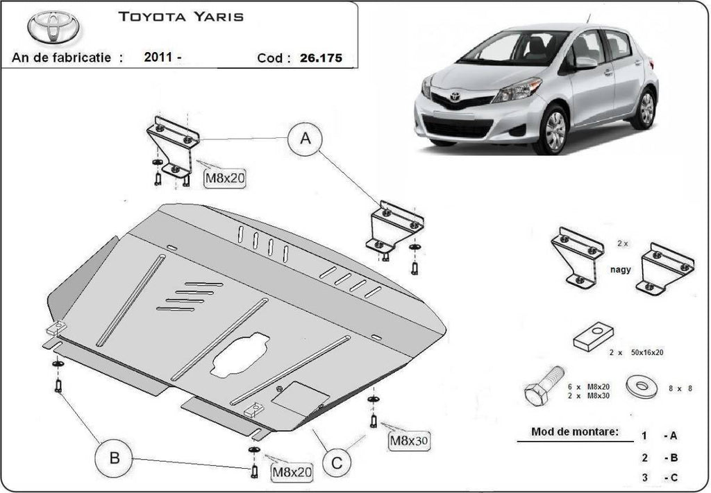 Cubre cárter metálico Toyota Yaris (2011-2020) a medida