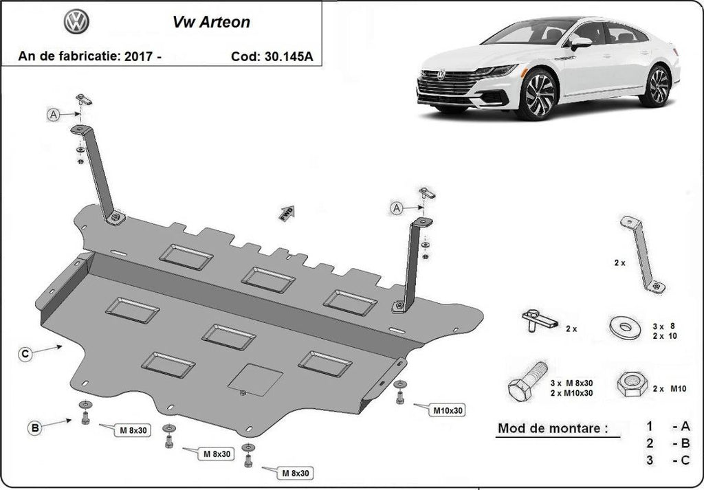 Cubre cárter metálico Volkswagen Arteon - Caja de Cambios Automática "30.145A" (2017-2022) a medida