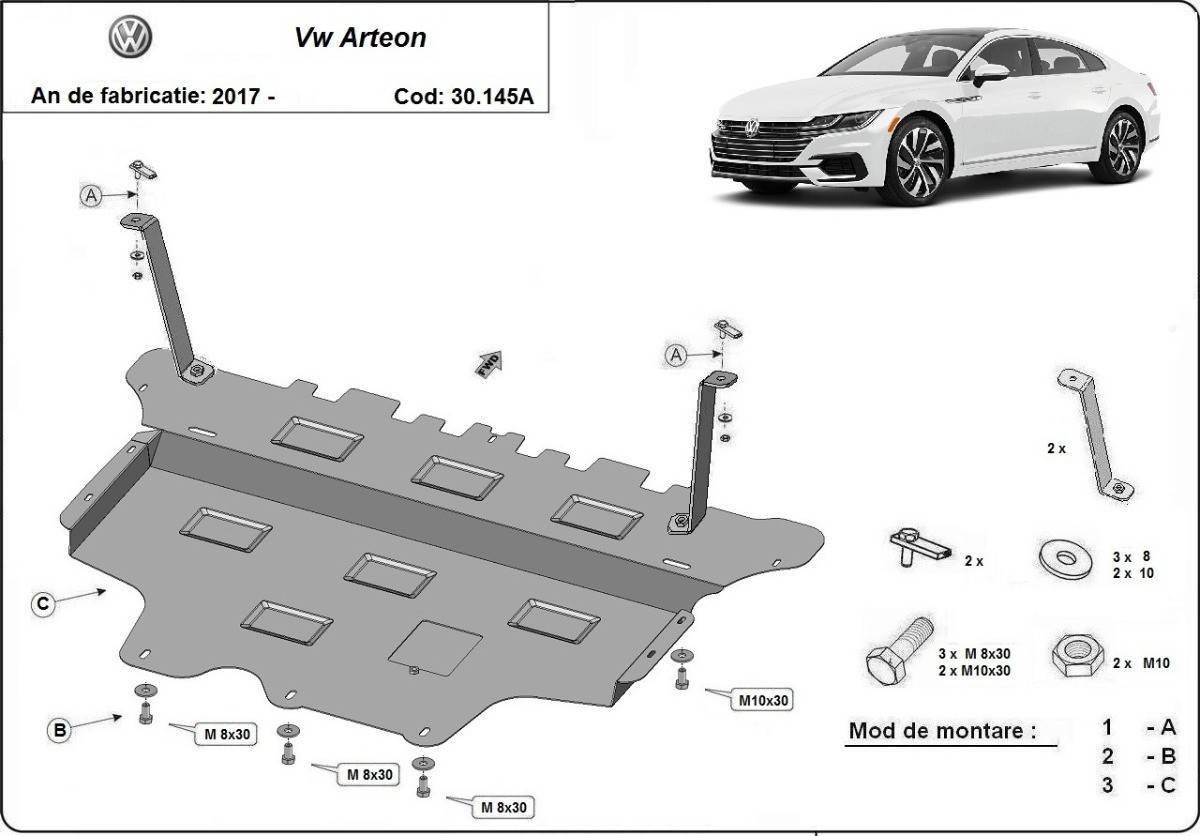 Cubre cárter metálico Volkswagen Arteon - Caja de Cambios Automática "30.145A" (2017-2022) a medida