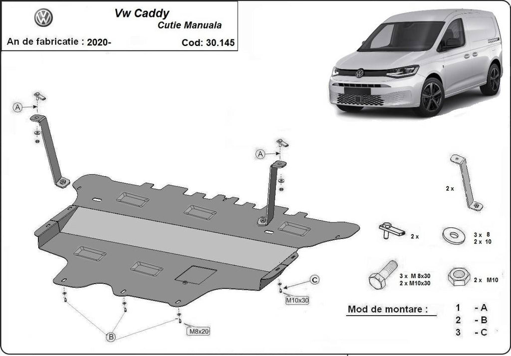 Cubre cárter metálico Volkswagen Caddy (2020-2022) a medida