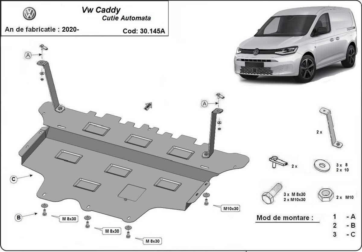 Cubre cárter metálico Volkswagen Caddy- Caja de Cambios Automática "30.145a" (2020-2022) a medida