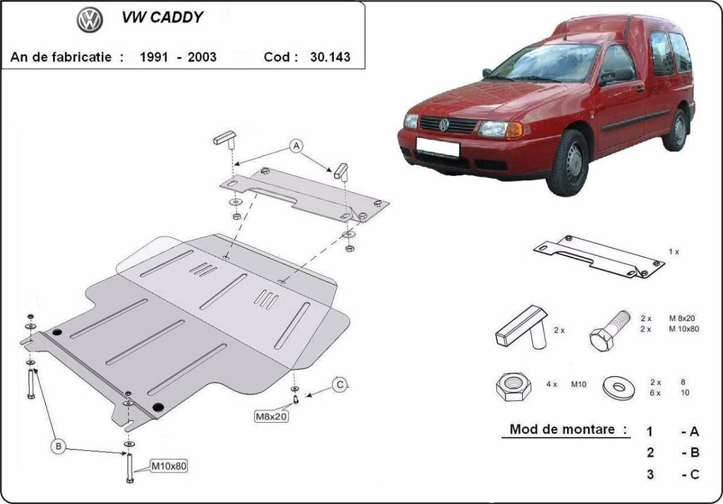 Cubre cárter metálico Volkswagen Caddy (1991-2003) a medida
