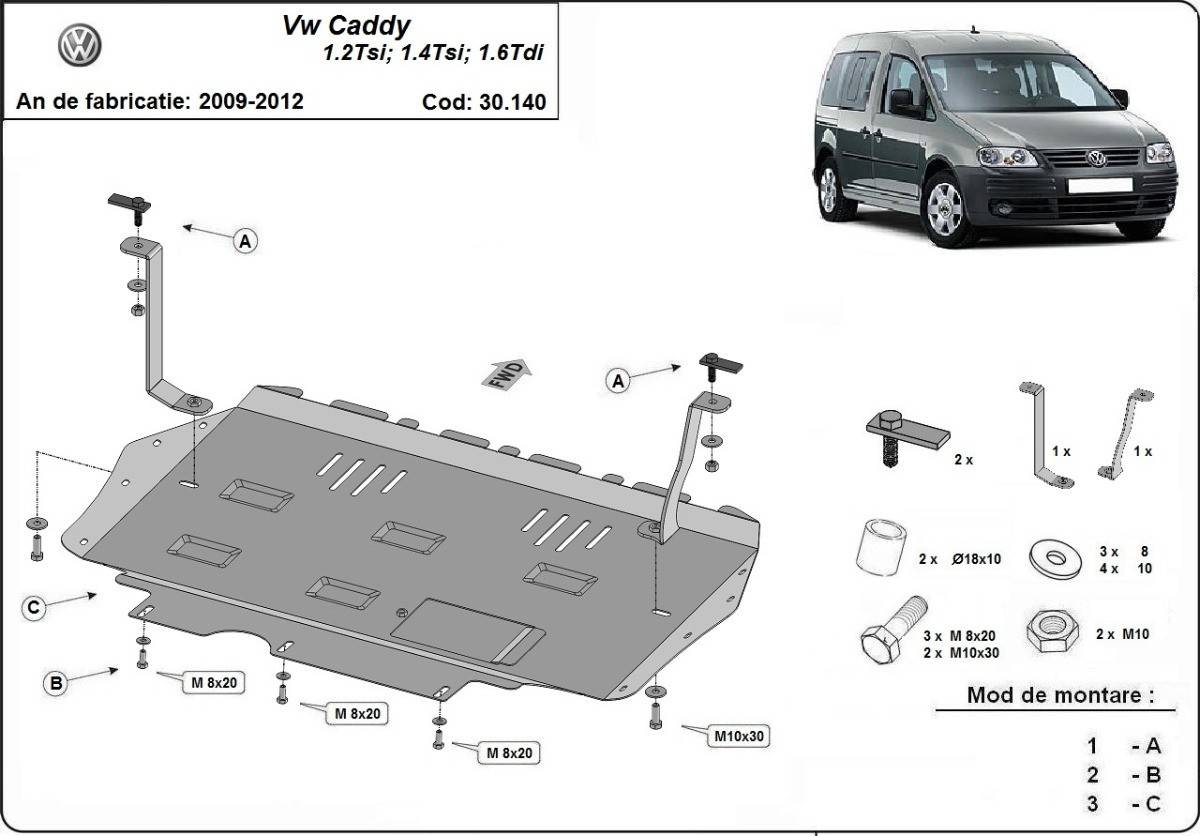 Cubre cárter metálico Volkswagen Caddy (2010-2012) a medida