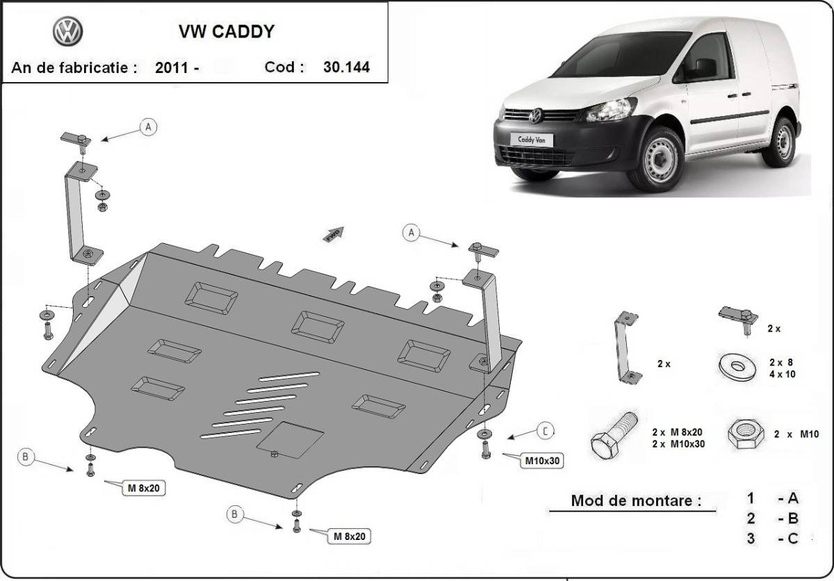 Cubre cárter metálico Volkswagen Caddy (2011-2020) a medida
