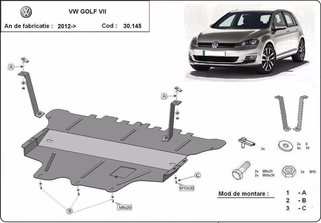 Cubre cárter metálico Volkswagen Golf 7 - Caja de Cambios Manual (2012-2020) a medida